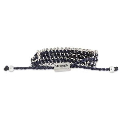Alternate image for Hand-Knotted Wristband Bracelet in Navy with Metal Bold Mail in Navy