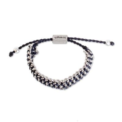Alternate image for Hand-Knotted Wristband Bracelet in Navy with Metal Bold Mail in Navy