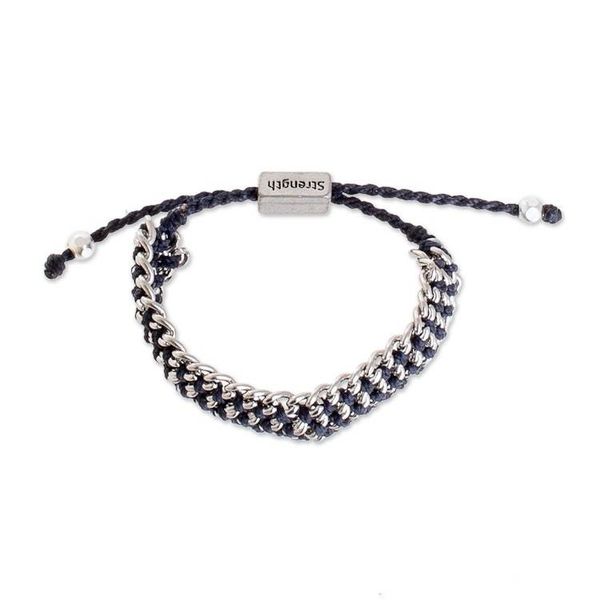 Alternate image for Hand-Knotted Wristband Bracelet in Navy with Metal Bold Mail in Navy
