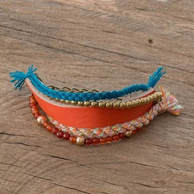 Alternate image for Glass Beaded Scarlet Leather Wristband Bracelet Scarlet Combination