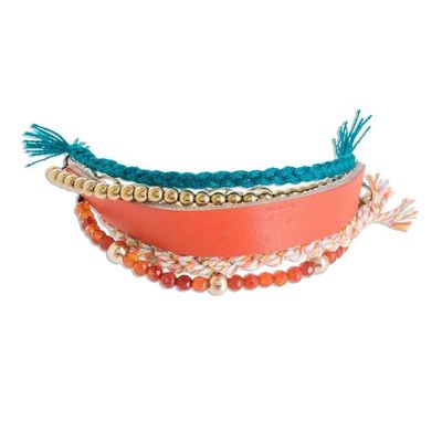 Alternate image for Glass Beaded Scarlet Leather Wristband Bracelet Scarlet Combination