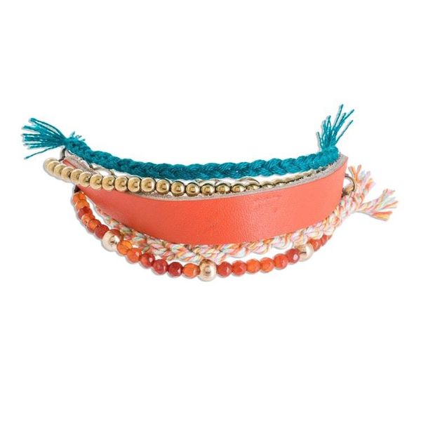 Alternate image for Glass Beaded Scarlet Leather Wristband Bracelet Scarlet Combination