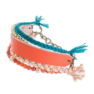 Alternate image for Glass Beaded Scarlet Leather Wristband Bracelet Scarlet Combination