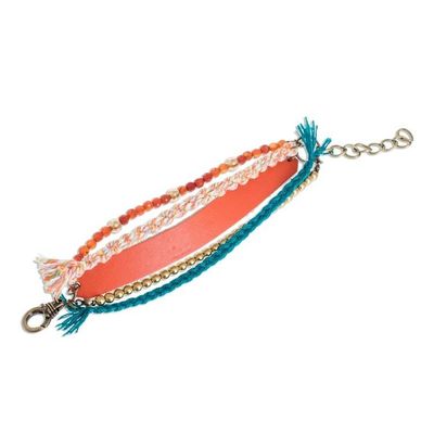 Alternate image for Glass Beaded Scarlet Leather Wristband Bracelet Scarlet Combination