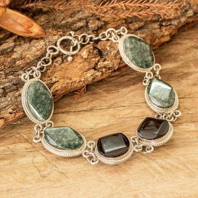 Primary image for Polished Natural Green Jade Link Bracelet from Guatemala Geometric Essence