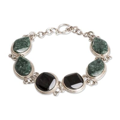 Alternate image for Polished Natural Green Jade Link Bracelet from Guatemala Geometric Essence