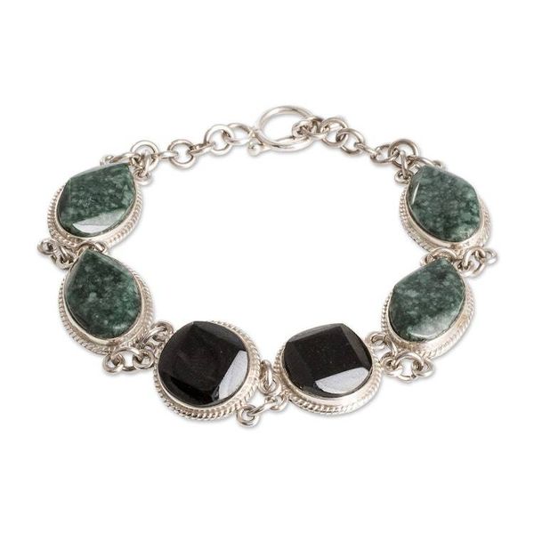 Alternate image for Polished Natural Green Jade Link Bracelet from Guatemala Geometric Essence