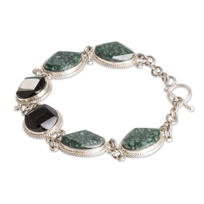 Alternate image for Polished Natural Green Jade Link Bracelet from Guatemala Geometric Essence