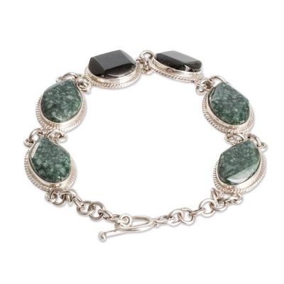 Alternate image for Polished Natural Green Jade Link Bracelet from Guatemala Geometric Essence