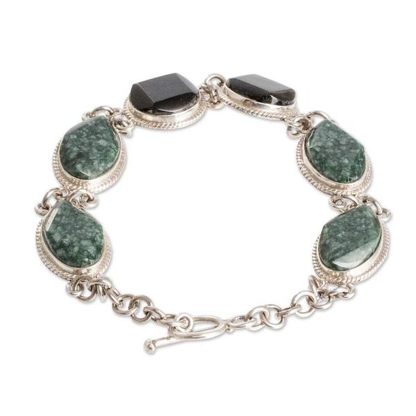 Alternate image for Polished Natural Green Jade Link Bracelet from Guatemala Geometric Essence