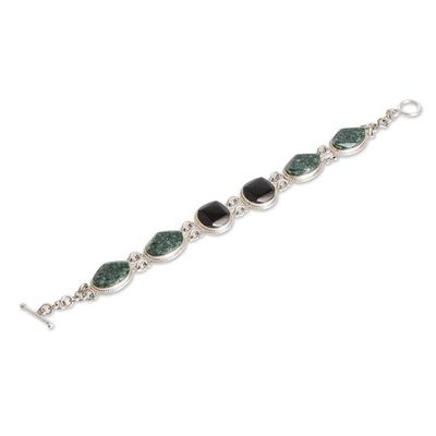 Alternate image for Polished Natural Green Jade Link Bracelet from Guatemala Geometric Essence