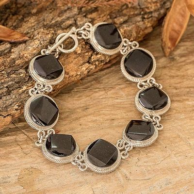 Alternate image for Sterling Silver Geometric Link Bracelet with Black Jade Glamorous Geometry