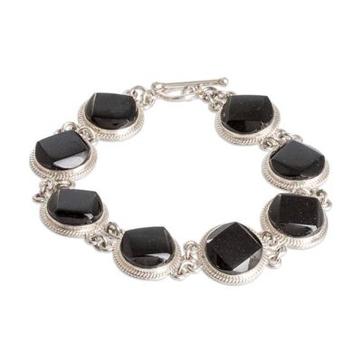 Alternate image for Sterling Silver Geometric Link Bracelet with Black Jade Glamorous Geometry