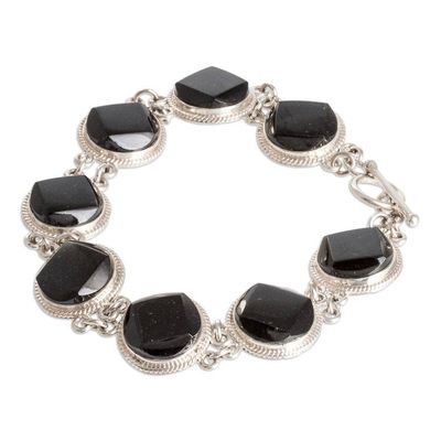 Alternate image for Sterling Silver Geometric Link Bracelet with Black Jade Glamorous Geometry