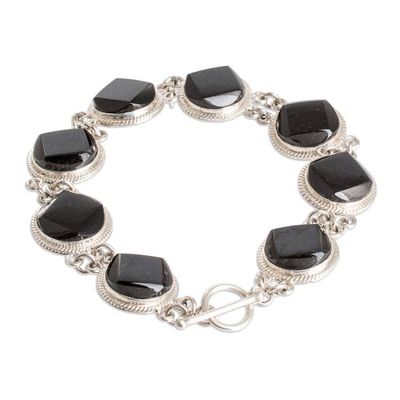 Alternate image for Sterling Silver Geometric Link Bracelet with Black Jade Glamorous Geometry