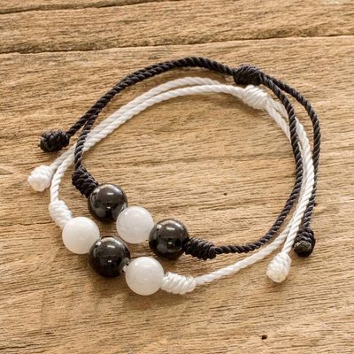 Primary image for White and Black Cord Bracelets with Jade and Quartz Pair Opposite Energies