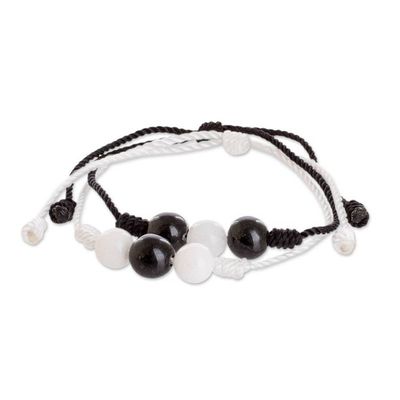 Alternate image for White and Black Cord Bracelets with Jade and Quartz Pair Opposite Energies