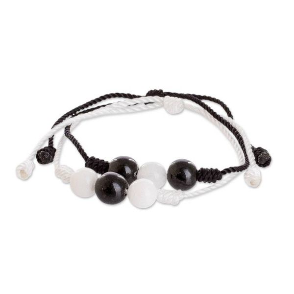 Alternate image for White and Black Cord Bracelets with Jade and Quartz Pair Opposite Energies