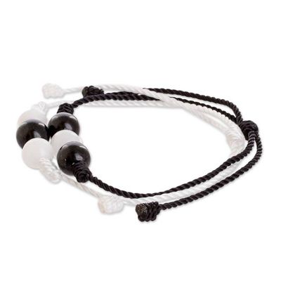 Alternate image for White and Black Cord Bracelets with Jade and Quartz Pair Opposite Energies