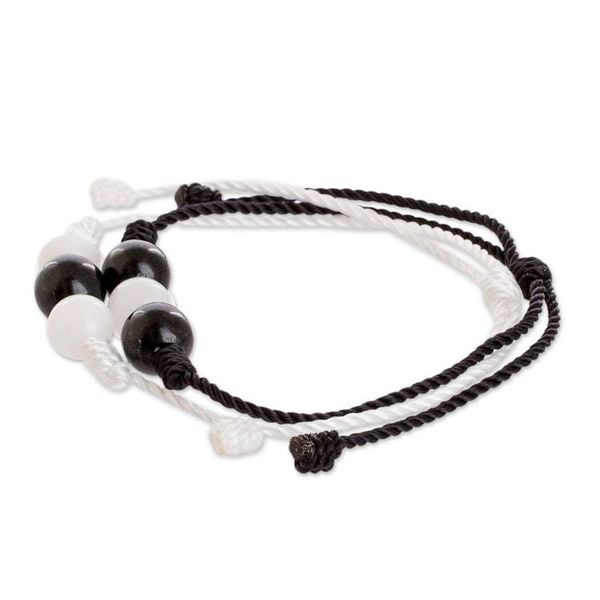Alternate image for White and Black Cord Bracelets with Jade and Quartz Pair Opposite Energies