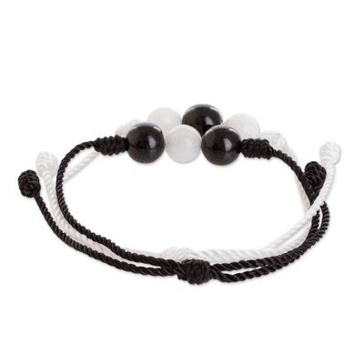 Alternate image for White and Black Cord Bracelets with Jade and Quartz Pair Opposite Energies