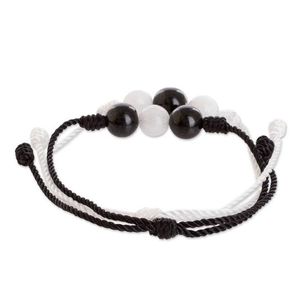Alternate image for White and Black Cord Bracelets with Jade and Quartz Pair Opposite Energies