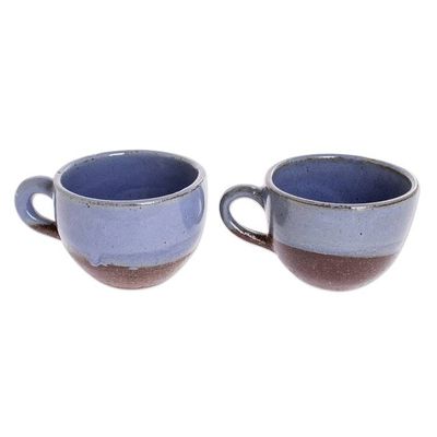Alternate image for Blue and Brown Ceramic Coffee Cups from Honduras Pair Sea Blue Morning