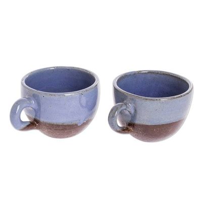 Alternate image for Blue and Brown Ceramic Coffee Cups from Honduras Pair Sea Blue Morning