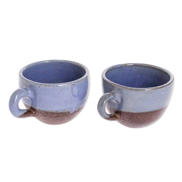 Alternate image for Blue and Brown Ceramic Coffee Cups from Honduras Pair Sea Blue Morning