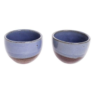 Alternate image for Blue and Brown Ceramic Coffee Cups from Honduras Pair Sea Blue Morning