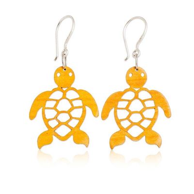 Alternate image for Sea Turtle-Themed Reclaimed Wood Dangle Earrings in Yellow Yellow Marine Adventure