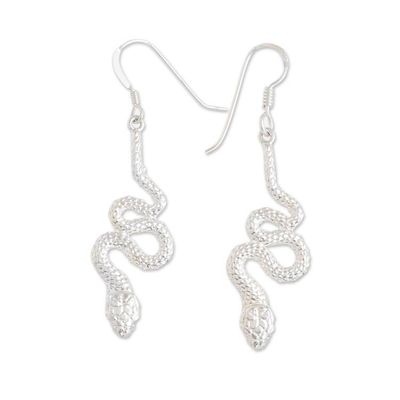 Alternate image for Silver Snake Dangle Earrings in a Polished Finish Sinuous Slyness