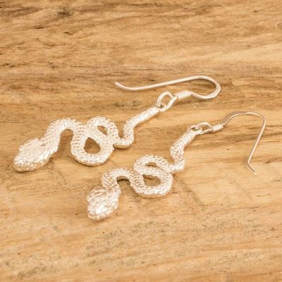 Alternate image for Silver Snake Dangle Earrings in a Polished Finish Sinuous Slyness