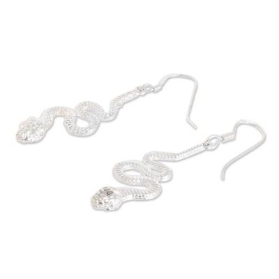Alternate image for Silver Snake Dangle Earrings in a Polished Finish Sinuous Slyness