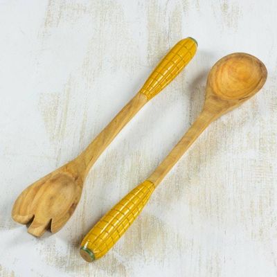 Alternate image for Cypress wood salad serving set Pair Golden Corn