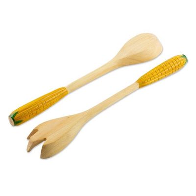 Alternate image for Cypress wood salad serving set Pair Golden Corn