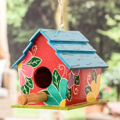Alternate image for Classic Hand-Painted Floral Wood Birdhouse Made in Guatemala Primaveral Chants
