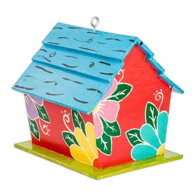 Alternate image for Classic Hand-Painted Floral Wood Birdhouse Made in Guatemala Primaveral Chants