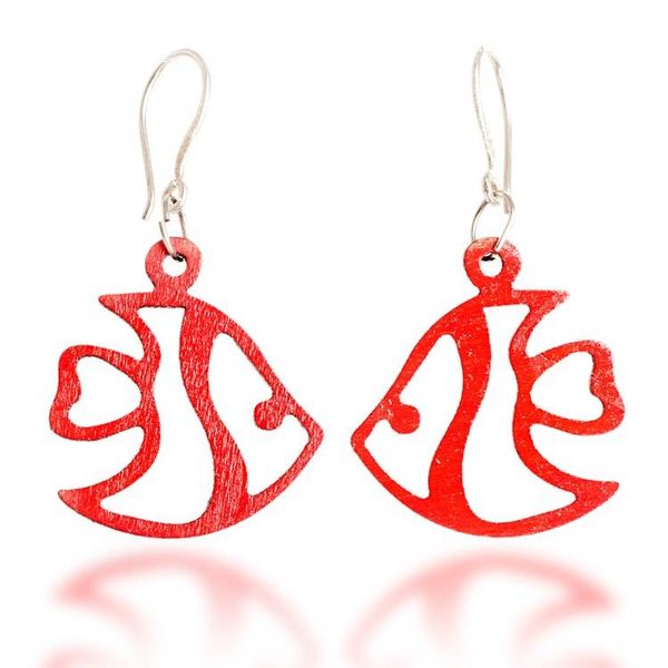 Alternate image for Eco-Friendly Reclaimed Wood Red Earrings with Fish Design Red Aquatic Dream