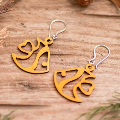Alternate image for Yellow Fish-Themed Eco-Friendly Reclaimed Wood Earrings Yellow Aquatic Dream