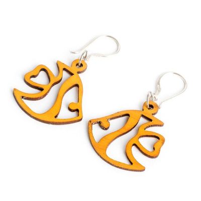 Alternate image for Yellow Fish-Themed Eco-Friendly Reclaimed Wood Earrings Yellow Aquatic Dream