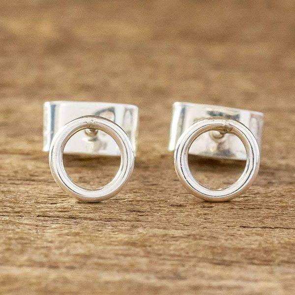 Alternate image for Small Circular Sterling Silver Stud Earrings Circle Harmony