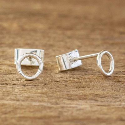 Alternate image for Small Circular Sterling Silver Stud Earrings Circle Harmony