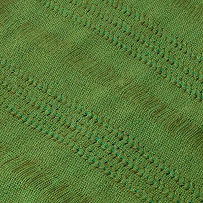 Alternate image for Textured Cotton Poncho in Green from Guatemala Forest Texture