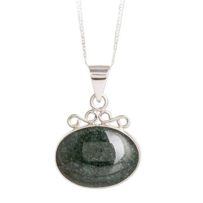 Alternate image for Sterling Silver Necklace with Dark Green Jade Oval Pendant Mayan Ovals