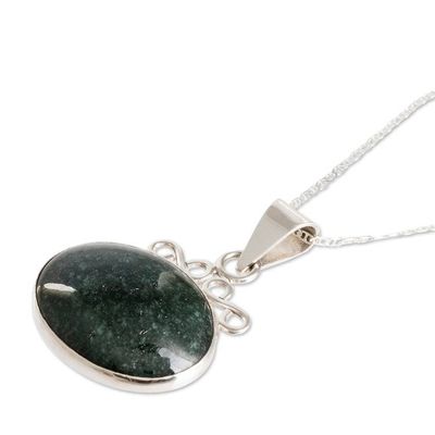 Alternate image for Sterling Silver Necklace with Dark Green Jade Oval Pendant Mayan Ovals