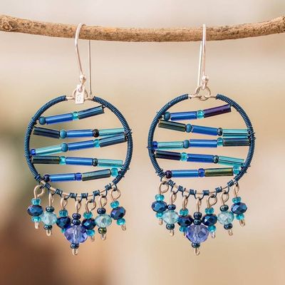 Primary image for Blue Crystal and Glass Beaded Dangle Earrings from Guatemala Heavens Ornaments