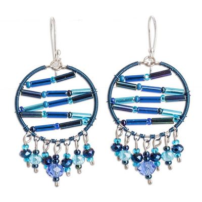 Alternate image for Blue Crystal and Glass Beaded Dangle Earrings from Guatemala Heavens Ornaments
