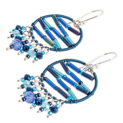 Alternate image for Blue Crystal and Glass Beaded Dangle Earrings from Guatemala Heavens Ornaments