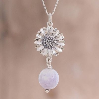 Primary image for Floral Lilac Jade Pendant Necklace from Guatemala Lilac Gerbera